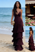 Plum Deep V Spaghetti Strap Tiered Ruffled Backless Maxi Dress – Beach Formal Evening Gown, PD4168