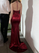 Elegant Burgundy Satin Spaghetti Strap Mermaid Prom Dress Back Tie Formal Evening Gown, PD4169