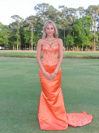 Stunning Orange Soft Satin Sweetheart Embellished Mermaid Prom Dress Corset Back Formal Gown, PD4170