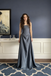 Dusty Blue Strapless A-Line Formal Dress Draped Bodice Floor Length Evening Gown, PD4171