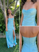 Light Blue Strapless Soft Satin Mermaid Prom Dress with High Slit for Prom & Formal Event, PD4177