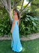 Light Blue Strapless Soft Satin Mermaid Prom Dress with High Slit for Prom & Formal Event, PD4177