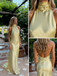 Luxury Champagne Yellow Satin Halter Gown, Backless Floor-Length Prom Dress, PD4178