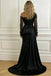 Elegant Black Satin Mermaid Prom Dress, Off Shoulder Sequin Lace Long Sleeve Gown, PD4179