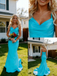 Simple Turquoise Blue Spaghetti Strap V-Neck Mermaid Prom Dress with Train, PD4183
