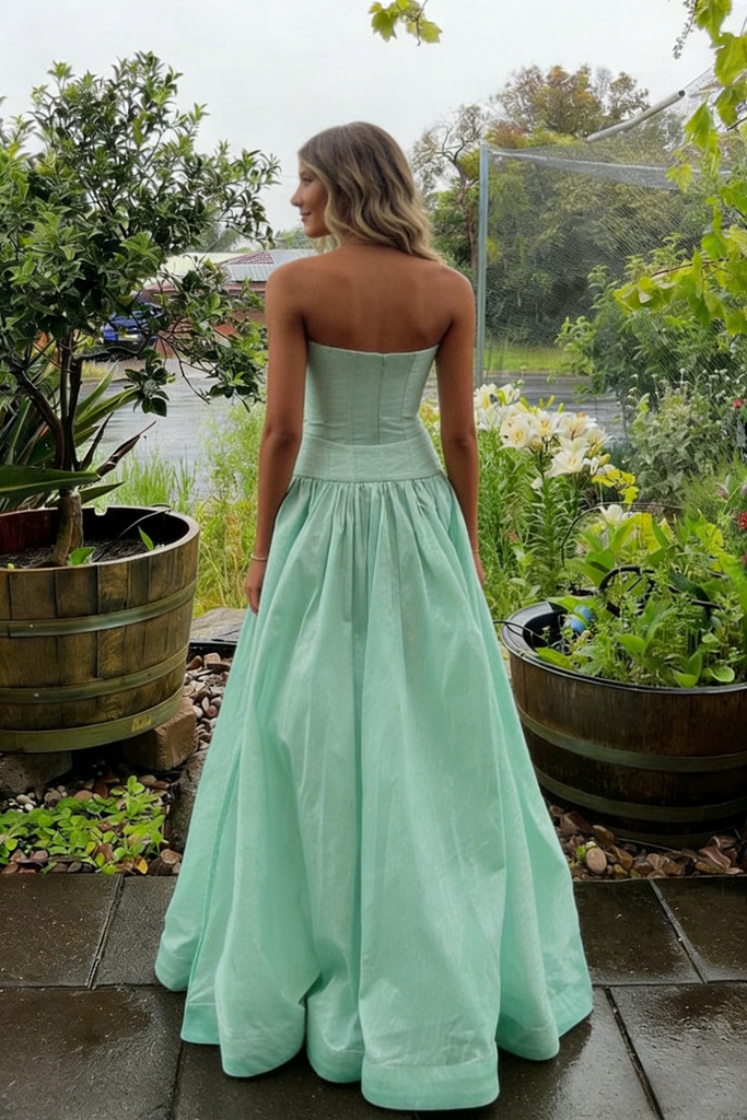 Mint Green Strapless A-Line Ball Gown Prom Dress with Voluminous Skirt, PD4186