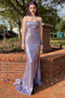 Lavender Purple Sequin Spaghetti Strap Mermaid Prom Dress with Slit & Open Back, PD4187