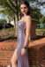 Lavender Purple Sequin Spaghetti Strap Mermaid Prom Dress with Slit & Open Back, PD4187