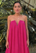 Hot Pink Strapless Flowy A-Line Maxi Dress with 3D Floral Hem for Formal Event, PD4189