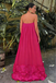 Hot Pink Strapless Flowy A-Line Maxi Dress with 3D Floral Hem for Formal Event, PD4189