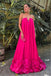 Hot Pink Strapless Flowy A-Line Maxi Dress with 3D Floral Hem for Formal Event, PD4189