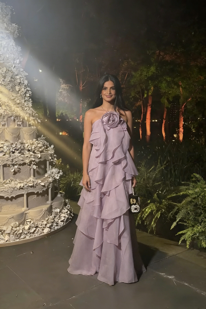 Elegant Lavender Strapless Ruffled Gown with 3D Floral Detail for Formal Events & Prom, PD4190
