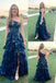 Navy Blue Sequin One Shoulder Tiered Side Slit A-Line Prom Dress with Ruffle Details, PD4194