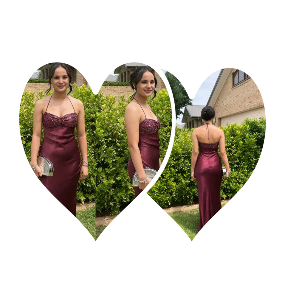 Burgundy Satin Halter Neck Mermaid Gown for Cocktail Parties & Formal Dinners, PD4195