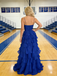 Royal Blue Spaghetti Strap Bow-Tiered Ruffled A-Line Maxi Dress for Prom & Party, PD4196