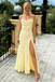 Stunning Butter Yellow Soft Satin Spaghetti Straps Mermaid Prom Dress with High Slit for Formal Events & Weddings, PD4198