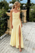 Stunning Butter Yellow Soft Satin Spaghetti Straps Mermaid Prom Dress with High Slit for Formal Events & Weddings, PD4198