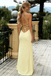 Stunning Butter Yellow Soft Satin Spaghetti Straps Mermaid Prom Dress with High Slit for Formal Events & Weddings, PD4198