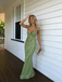 Eye-Catching Avocado Green Sequin Backless Prom Dress | V-Neck Mermaid Evening Gown, PD4200