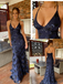 Exquisite Navy Blue Floral Sequin Criss Cross Mermaid Evening Gown | Formal Prom Dress, PD4203