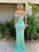 Gorgeous Mint Green Off-the-Shoulder Sequin Mermaid Prom Gown | Evening Dress, PD4205