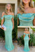 Gorgeous Mint Green Off-the-Shoulder Sequin Mermaid Prom Gown | Evening Dress, PD4205