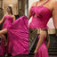 Fuchsia Spaghetti Straps Satin Prom Dress, Pleated Cutout A-Line Formal Gown for Prom, PD4209