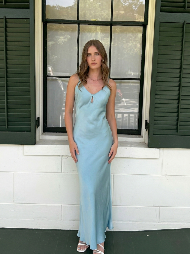 Simple Ice Blue Satin Spaghetti Strap V-Neck Mermaid Prom Dress & Form – SposaBridal