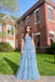 Dusty Blue Tulle Tiered Corset Formal Gown Square Neck Slit Party Dress for Prom, PD4215