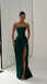 Sparkly Satin Strapless Ruched High Slit Mermaid Formal Evening Gown for Women, PD4218