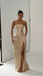 Sparkly Satin Strapless Ruched High Slit Mermaid Formal Evening Gown for Women, PD4218