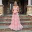 Romantic Pink Tiered Tulle Ruffle V-Neck Spaghetti Strap Long Formal Gown for Graduation, PD4217