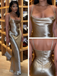 Shiny Champagne Gold Satin Cowl Slip Maxi Dress Bodycon Formal Evening Gown for Party, PD4219
