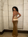 Elegant Bronze Gold Satin Spaghetti Straps Cowl Mermaid Long Evening Gown for Prom Wedding, PD4221
