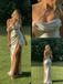 Elegant Ivory Satin One Shoulder Ruched High Slit Mermaid Prom Dress for Evening Event, PD4222