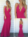 Stunning Hot Pink Halter Deep V-Neck Mermaid Open Back Prom Dress, PD4225