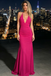 Stunning Hot Pink Halter Deep V-Neck Mermaid Open Back Prom Dress, PD4225