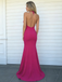 Stunning Hot Pink Halter Deep V-Neck Mermaid Open Back Prom Dress, PD4225
