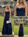 Navy Blue Strapless Satin Prom Dress, Elegant Ruffled Tiered Formal Gown for Graduation, PD4226