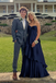 Navy Blue Strapless Satin Prom Dress, Elegant Ruffled Tiered Formal Gown for Graduation, PD4226