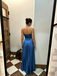 Chic Royal Blue Strapless Pleated Satin Prom Dress, Sleek Formal Gown for Cocktail Party, PD4228