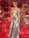 Silver Satin Spaghetti Strap Ruched Mermaid Prom Dress, Elegant Formal Evening Gown for Cocktail Party, PD4229