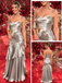 Silver Satin Spaghetti Strap Ruched Mermaid Prom Dress, Elegant Formal Evening Gown for Cocktail Party, PD4229