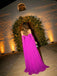 Flowy Fuchsia Off Shoulder Ruffle Chiffon Formal Evening Gown for Wedding&Gala&Party, PD4230