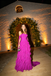 Flowy Fuchsia Off Shoulder Ruffle Chiffon Formal Evening Gown for Wedding&Gala&Party, PD4230