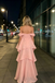 Dreamy Pink Off Shoulder Tiered Maxi Dress, Elegant Formal Evening Gown for Prom & Wedding Guest, PD4233