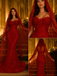 Luxury Red Crystal Embellished Mermaid Evening Gown With Hooded Veil, PD4241