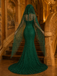 Elegant Emerald Green Embellished Mermaid Wedding Gown With Sparkle Veil, PD4242