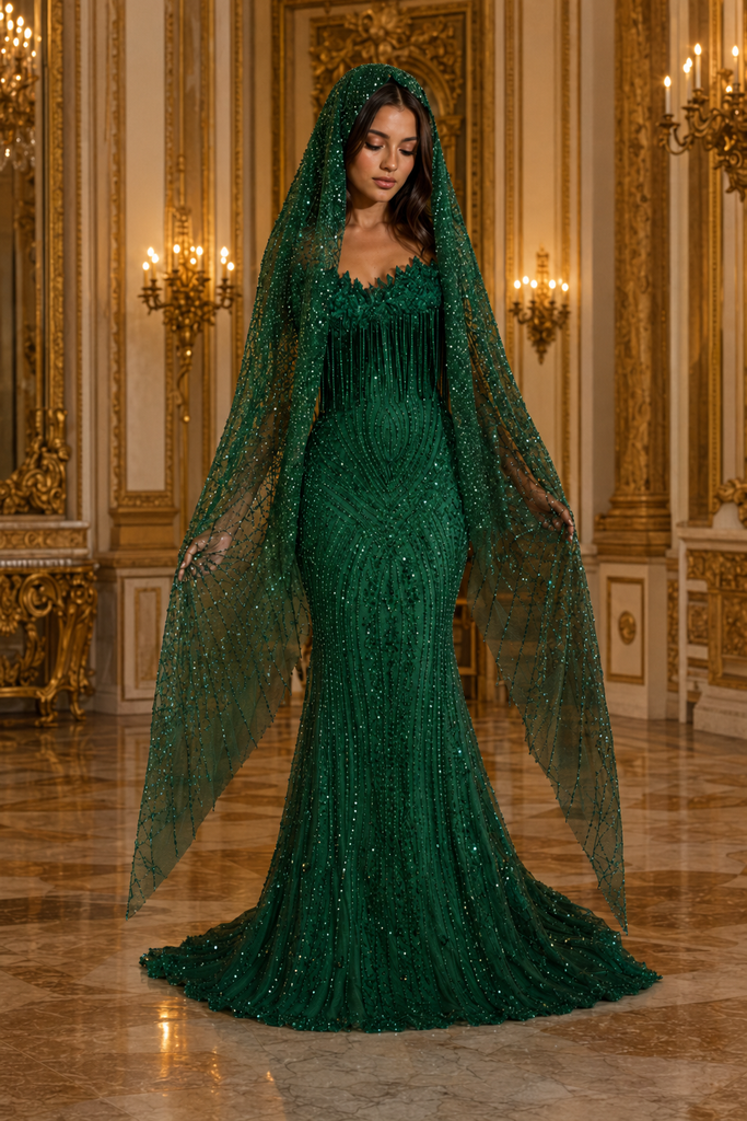 Elegant Emerald Green Embellished Mermaid Wedding Gown With Sparkle Ve SposaBridal Elegant Emerald Green Embellished Mermaid Wedding Gown With Sparkle Ve SposaBridal