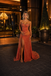 Orange Glitter Beaded Corset Mermaid Prom Gown Strapless High Slit Evening Dress, PD4247
